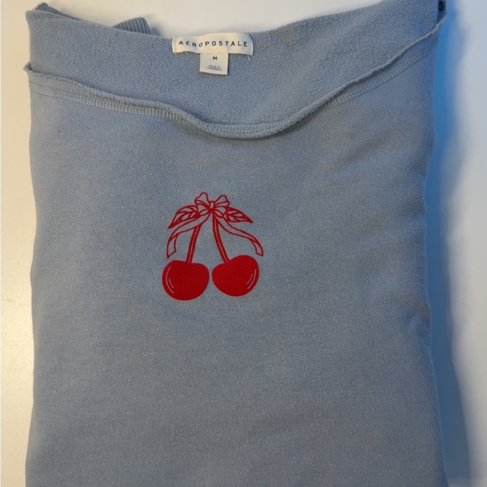 Aeropostale Light Blue Top with Red Cherry Motif